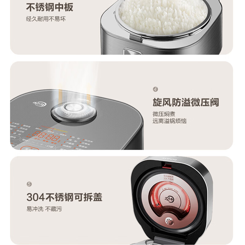 苏泊尔（SUPOR）远红外电饭煲有钛不粘0涂层4L无涂层电饭锅家用不锈钢球釜多功能智能预约3-5-8人SF40HC08高清大图