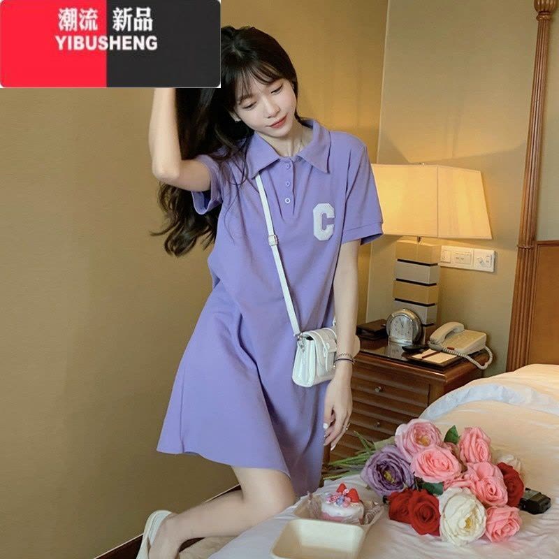 YIBUSHENG微胖mm300斤大码甜辣风polo领连衣裙女装季韩版宽松显瘦T恤裙子图片