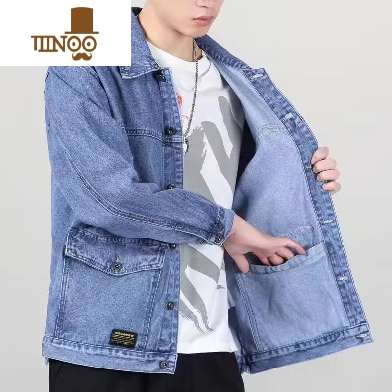 YANXU工地电焊工防烫耐磨工作服衬衫男秋季耐脏长袖牛仔夹克外套上衣男高清大图