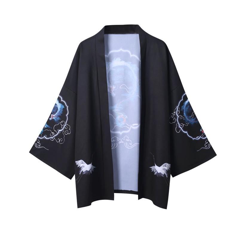 kimono道袍男中国风防晒服带龙的衣服衬衫仙鹤披风日系小和服开衫 纯白111 S[90斤以下穿]