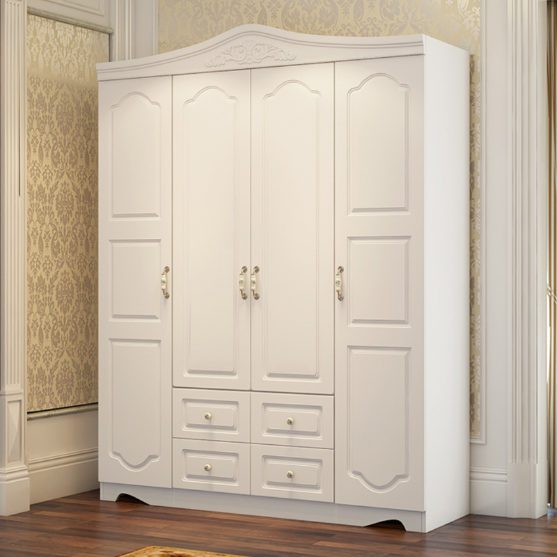 欧式三四闪电客衣柜家用卧室经济型收纳柜子白色实木质女生出租房衣橱