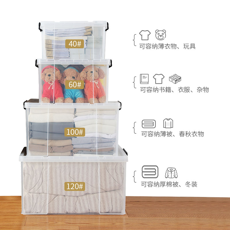 特大号加厚直角透明收纳箱塑料书籍衣服收纳箱玩具整理车用储物箱 三维工匠高清大图