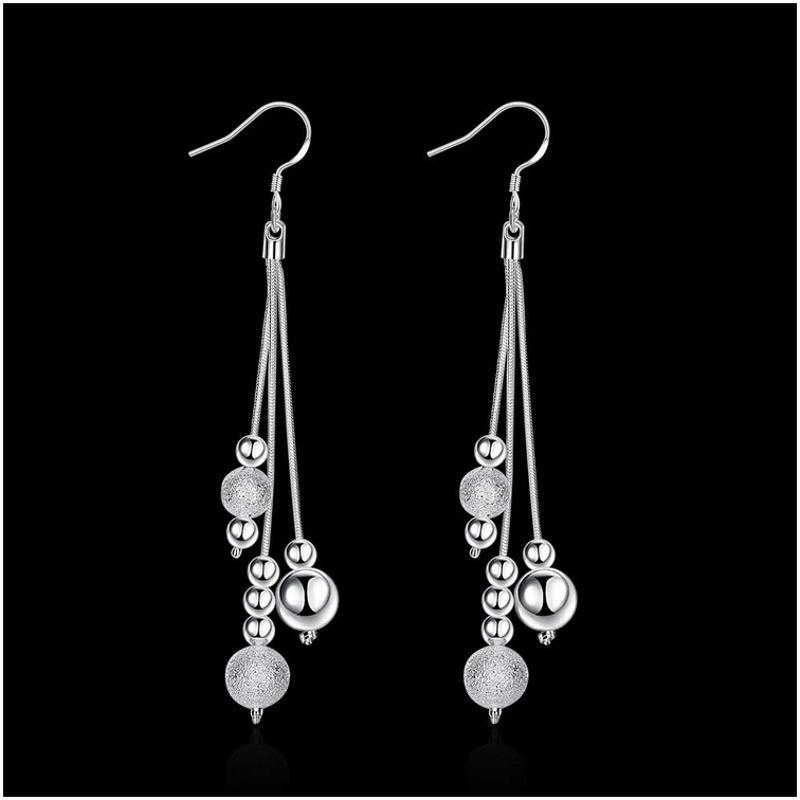 E006Women silver plated earring镀925纯银长款甜美时尚耳环耳饰