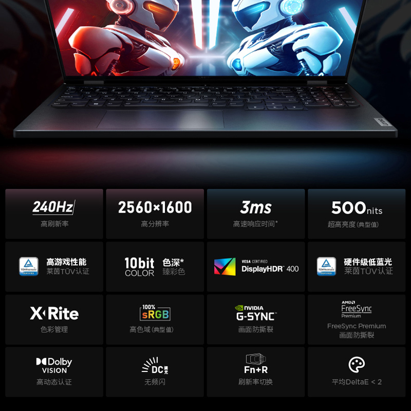 联想(Lenovo)拯救者R9000P 2023 16英寸电竞游戏本笔记本电脑(R9-7945HX 16G 1T RTX4060 2.5k 240Hz100%sRGB)碳晶灰