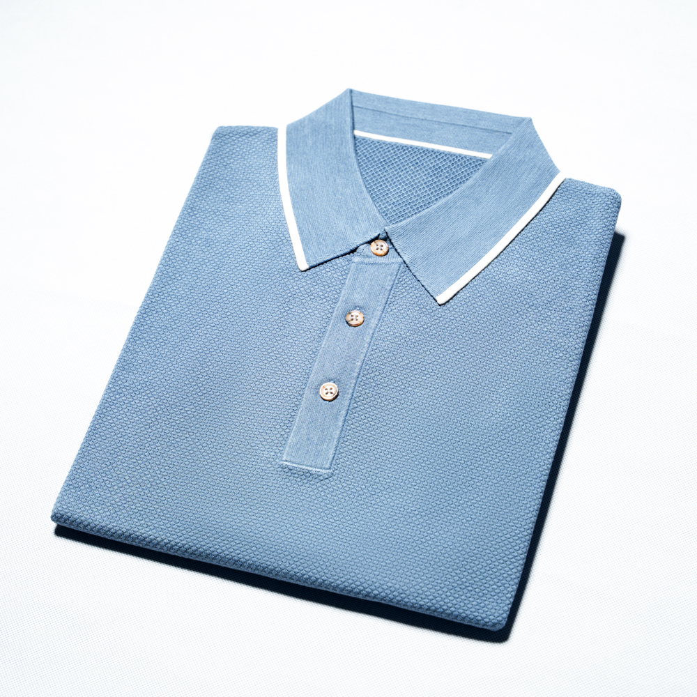尘界浅蓝色polo衫男士短袖t恤2025新款夏季高级感翻领上衣男款高清大图