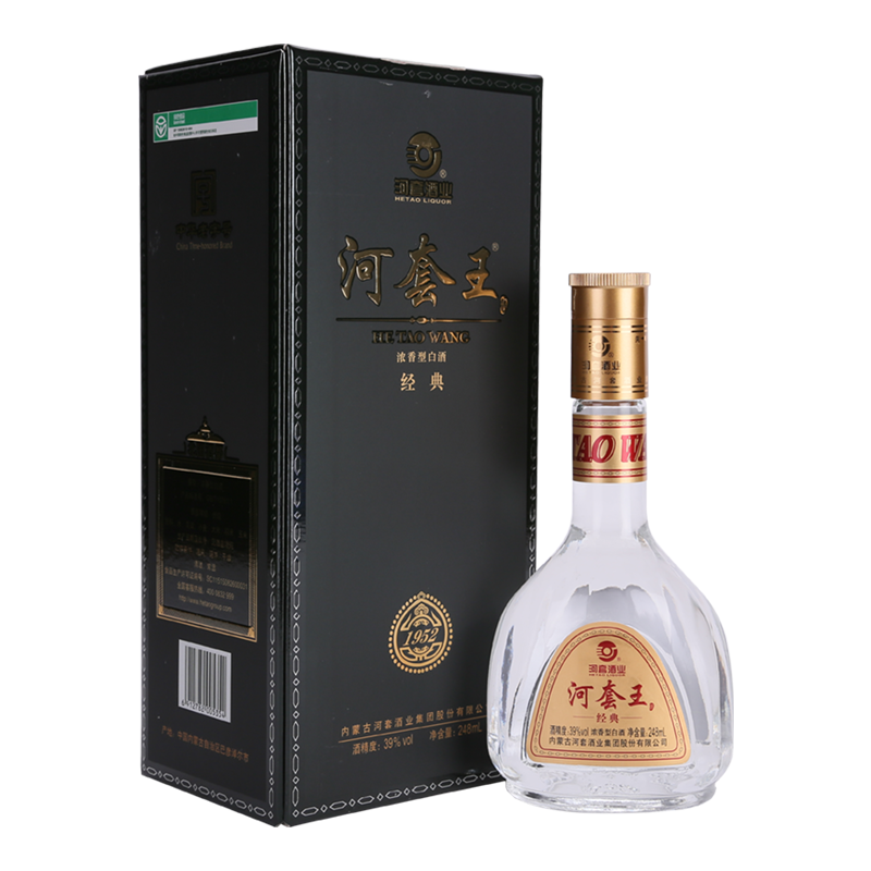 河套酒业河套王经典39度内蒙古浓香型白酒248ml单支礼盒装