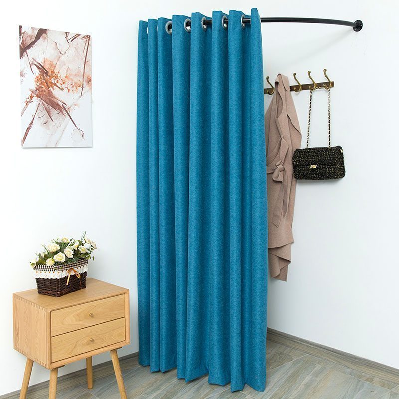 BONJEAN试衣间帘服装店更衣室帘布简易落地式移动折叠轨道换衣间杆子 蓝色0.8米半径U形杆+2米高布