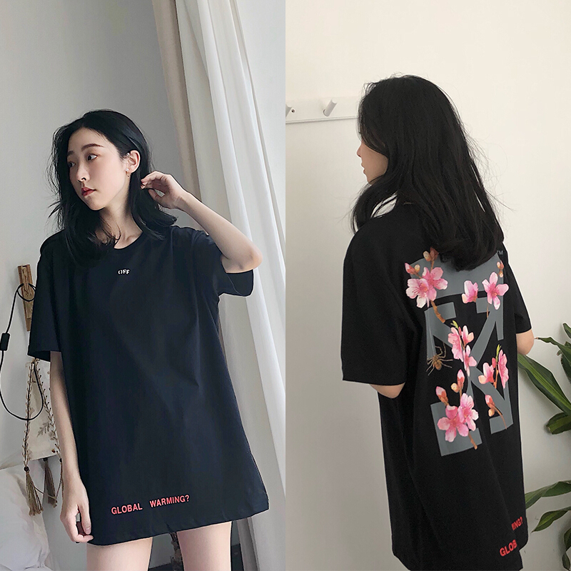 2018春夏新款香港潮牌男女樱花T恤棉宽松大码印花短袖情侣装