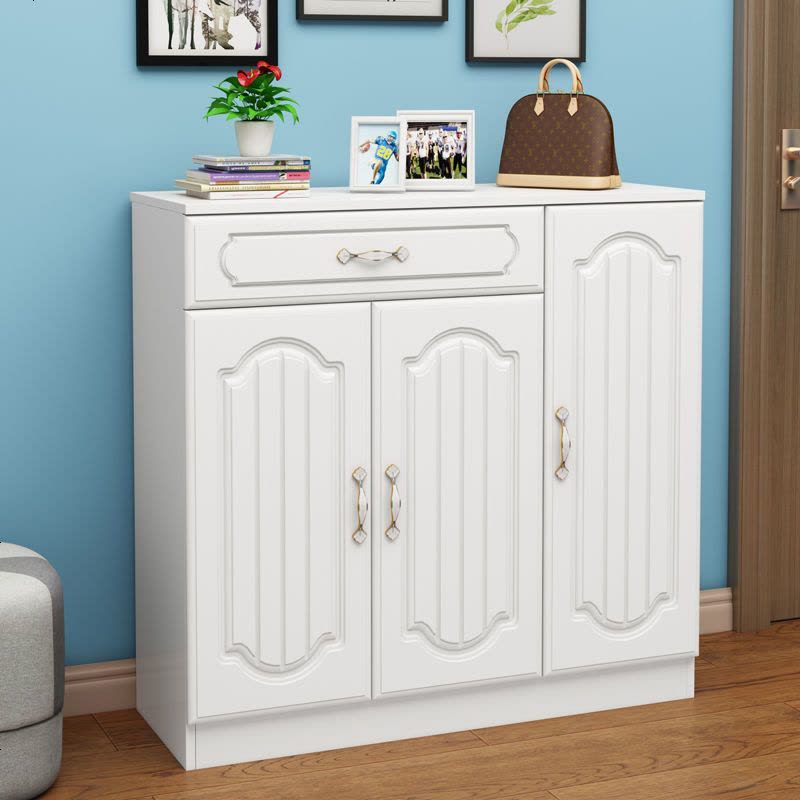 欧式简约现代玄关式厅柜组合家用带挂衣架一体落地口北欧鞋柜 4蓝带抽屉图片