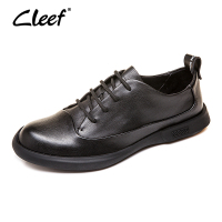 cleef看乐皮鞋夏日单层牛皮透气休闲鞋欧美时尚潮鞋男士休闲皮鞋 黑色 43码
