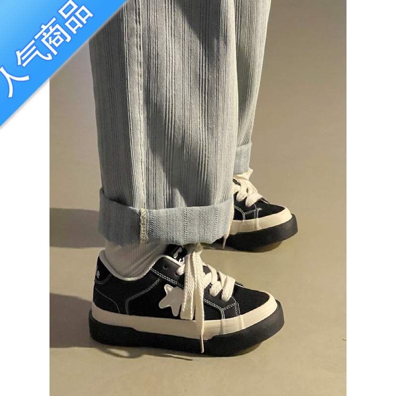 SUNTEK路十三春秋星星帆布鞋女小众百搭2023新款夏季休闲复古港风小白鞋