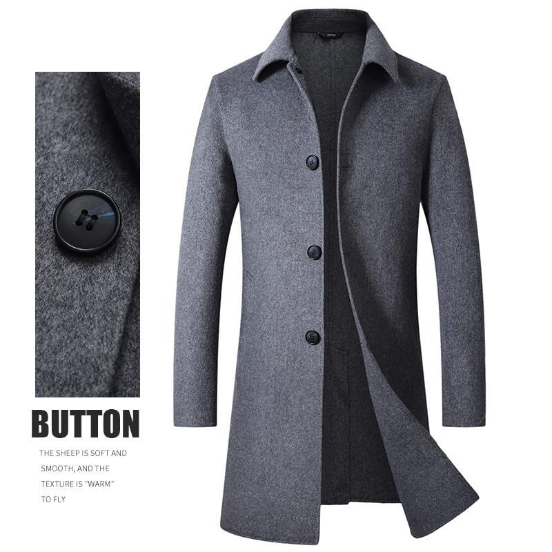 羊毛呢大衣男冬中长款双面尼羊毛大衣英伦风男士无羊绒呢子外套 sqm