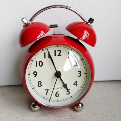 小胖子款红色3寸圆弧打铃夜灯闹钟大声懒人金属创意钟静音卧室桌面