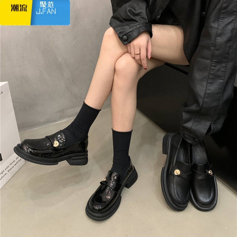 聚范英伦单鞋高级感百搭黑色乐福鞋加绒女鞋配裙子法式小皮鞋jk鞋 漆皮黑色单里跟高4.5cm左右 35
