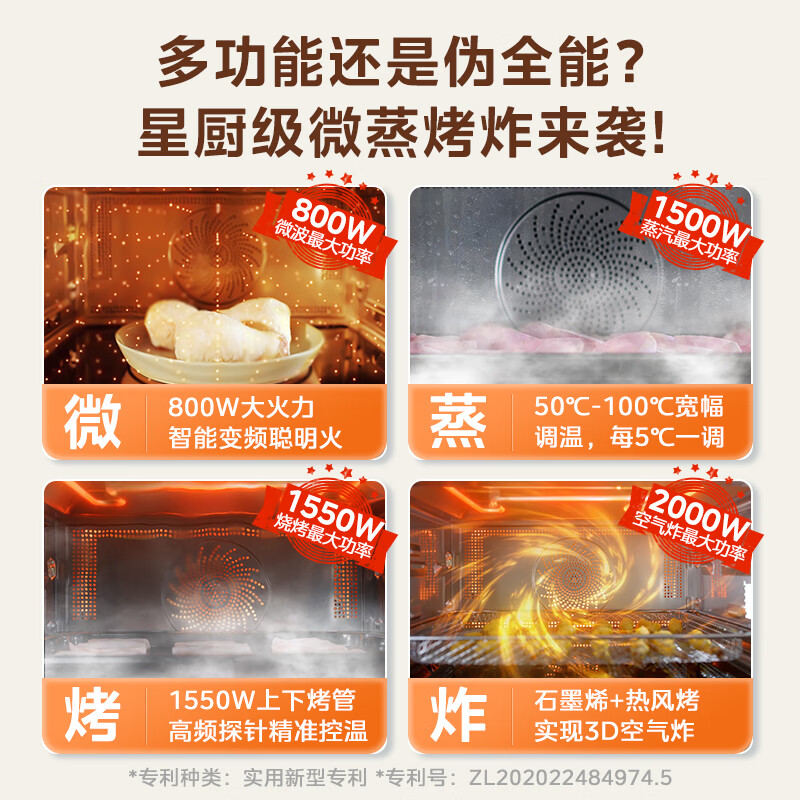美的(MIDEA)寻味PRO系列 微蒸烤炸台式一体机 304不锈钢内胆 空气炸蒸烤箱电烤箱家用变频微波炉 杏色(G21)高清大图