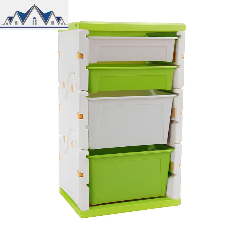 儿童玩具收纳柜整理架分类塑料抽屉阶梯式宝宝幼儿园置物储物盒箱 三维工匠 苹果绿4层