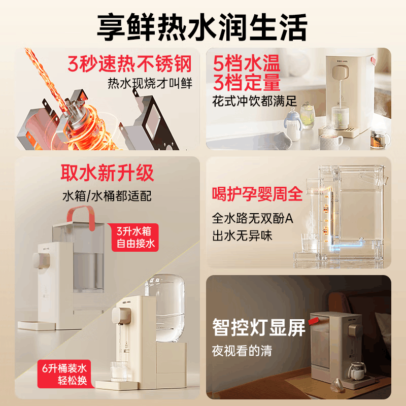 安吉尔即热式饮水机家用台式小型变频节能智能触控三档定量 客厅卧室房间办公加热饮水机即热型Y3692TK-K-S图片
