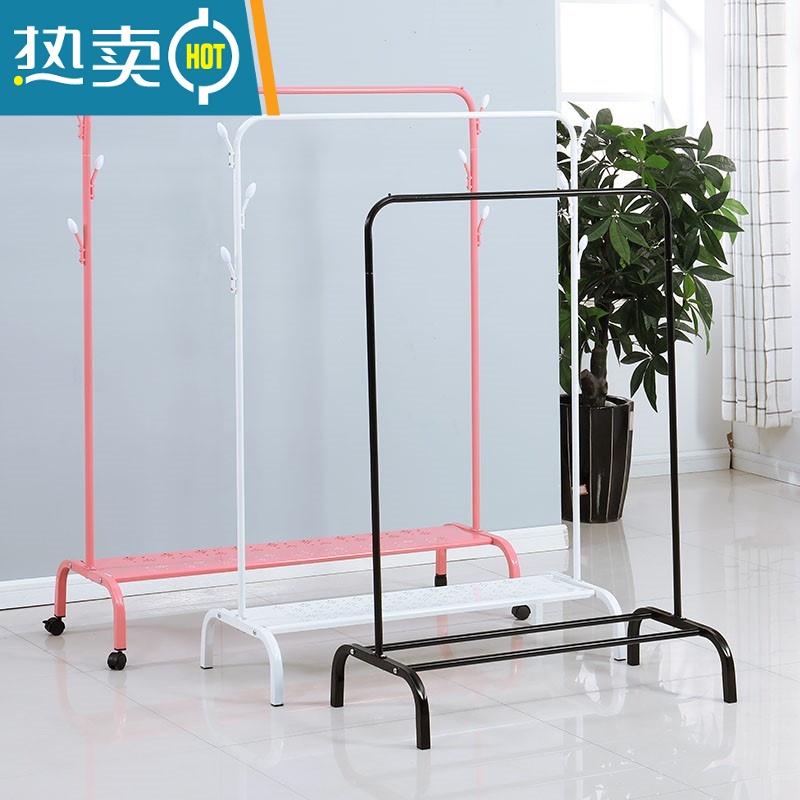 敬平加厚家用304不锈钢晾衣架落地卧室折叠x型室外阳台单杆式架子伸缩 加粗加厚加大号?白色衣帽架款三格+轮子 大高清大图