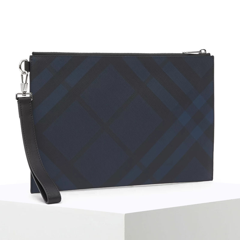 预订 BURBERRY 博柏利 London 格纹拼皮革拉链收纳袋 手拿包8022942