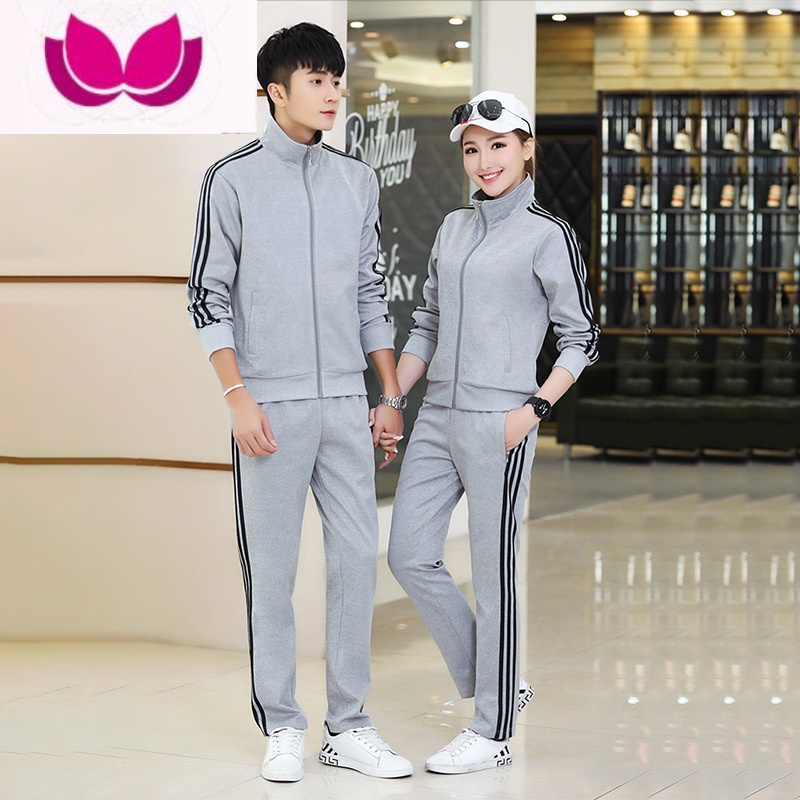 七斓运动套装男外套跑步休闲运动服套装男女卫衣情侣装套 灰色 4XL