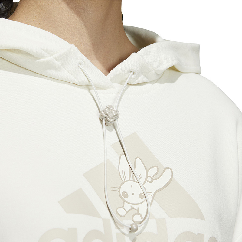 adidas CNY新年款 Gfx Hoody 字母Logo卡通兔子印花运动休闲连帽卫衣 女款 白色 HZ2994