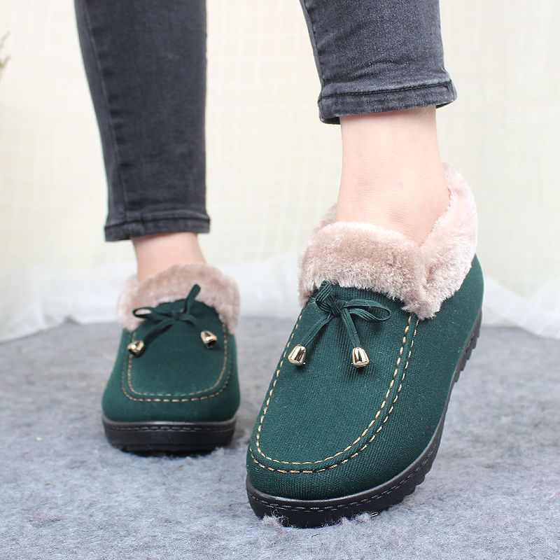 冬季老北京布鞋女士防水加厚保暖棉鞋中老年平底加绒妈妈加绒棉靴
