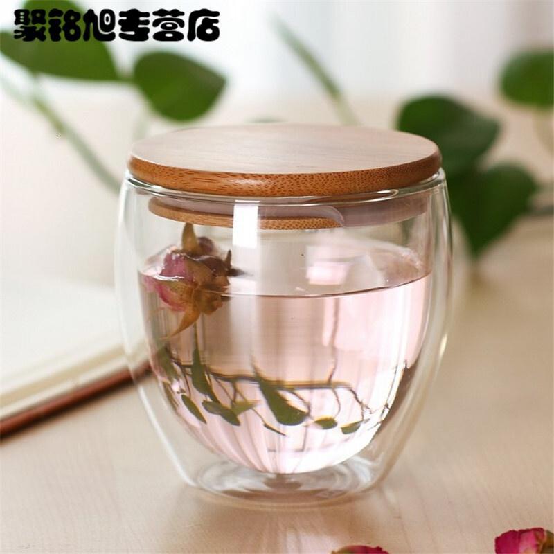 耐热双层玻璃杯带盖杯子透明玻璃茶杯花茶杯玻璃水杯咖啡杯奶茶杯简约
