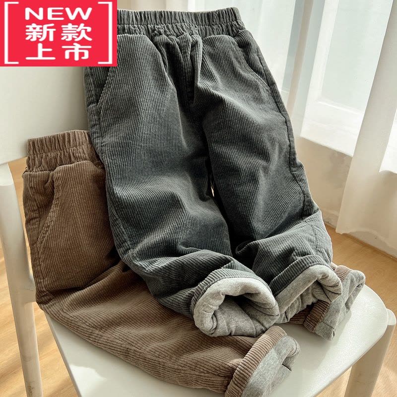 可莉允儿童灯芯绒加厚棉裤 男女童夹丝绵条绒长裤 保暖哈伦裤 冬季童装保暖裤图片