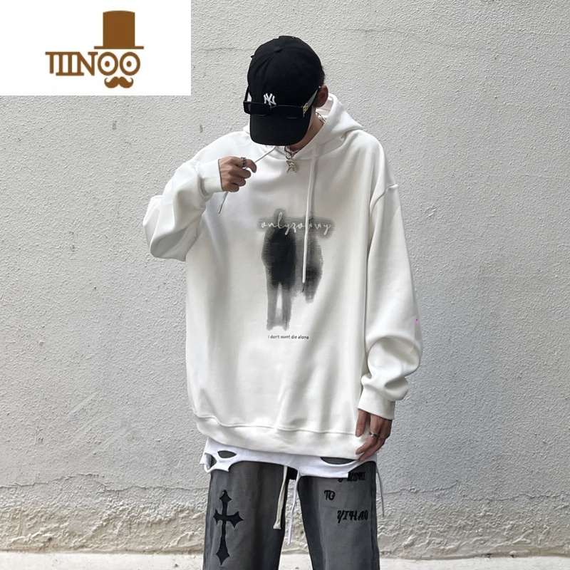YANXU非潮勿近高街美式潮牌复古重影人像设计感连帽卫衣男宽松上衣高清大图