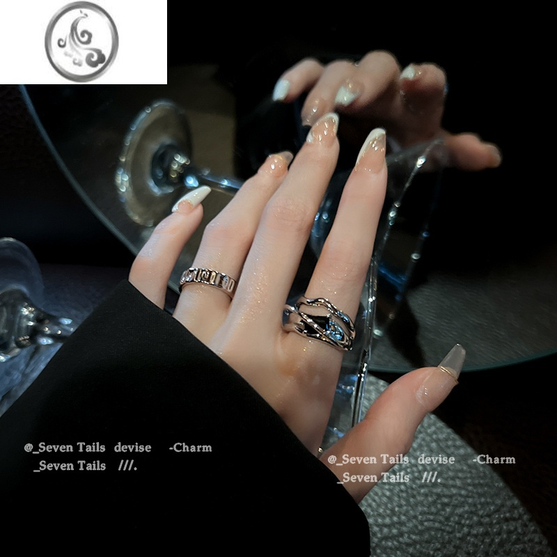 JiMi几何冷淡风ins黑水晶戒指小众设计时尚个性高级感开口戒网红女潮
