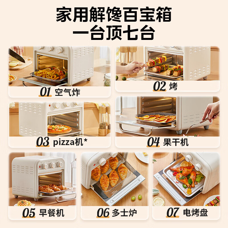 美的家用多功能空气炸锅电烤箱一体机高效脱脂可视化循环热风免翻面PT1510高清大图