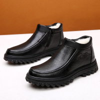 冬季新款男士棉鞋头层牛皮棉皮鞋皮毛一体真皮防滑保暖加厚爸爸鞋 黑色皮毛一体 40