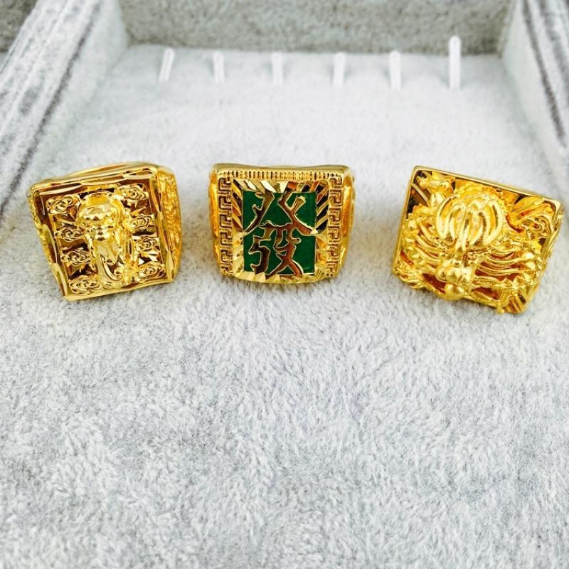 金开口貔貅关公指环镀黄金龙头男士沙金戒指可节久不色送女朋友老婆