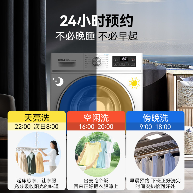 威力12公斤全自动滚筒洗衣机洗烘一体机家用大容量只能高温除菌筒自洁一级能效以旧换新XQG120-1261DPHX白高清大图