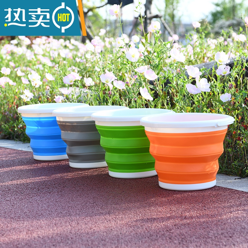 敬平可折叠桶水桶便携式旅行多功能小桶家用伸缩桶洗车桶打水桶带盖子 5L灰色加盖款(赠挂钩)高清大图