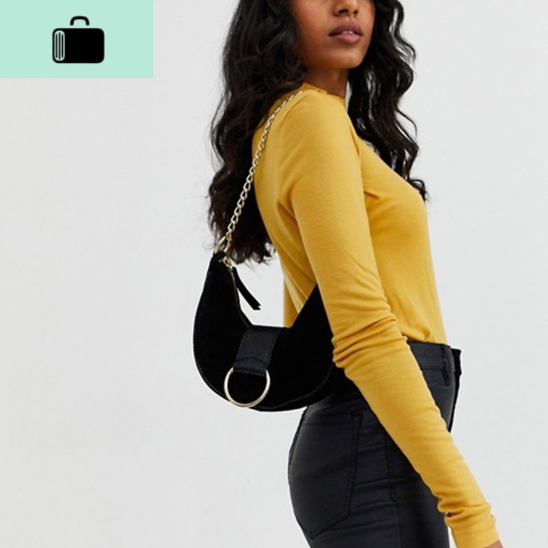 包包2020新款复古月牙形腋下包小众设计女包时尚链条包单肩斜跨包NEW LAKE 黑色(长肩带女斜挎包