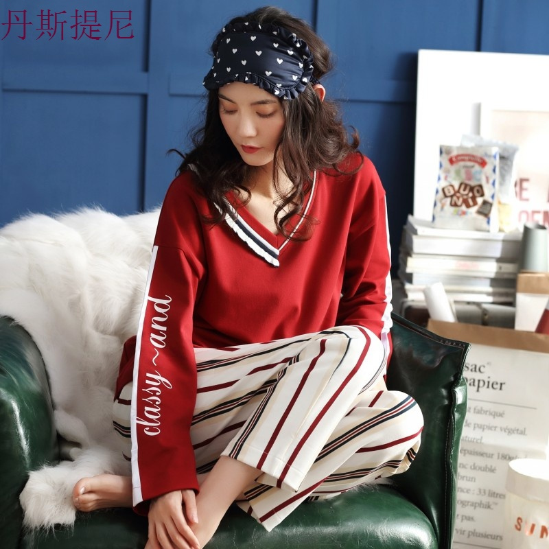 睡衣女秋纯棉长袖春秋韩版甜美可爱两件套装薄款冬季家居服可外穿