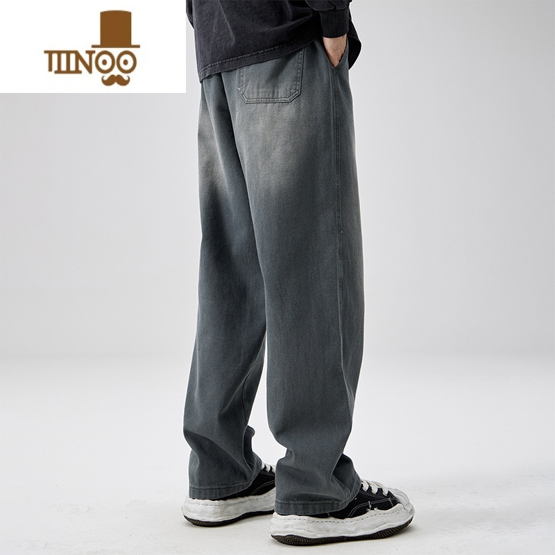 YANXU秋季潮牌水洗阔腿牛仔裤男款ins潮流复古直筒长裤宽松休闲裤子休高清大图
