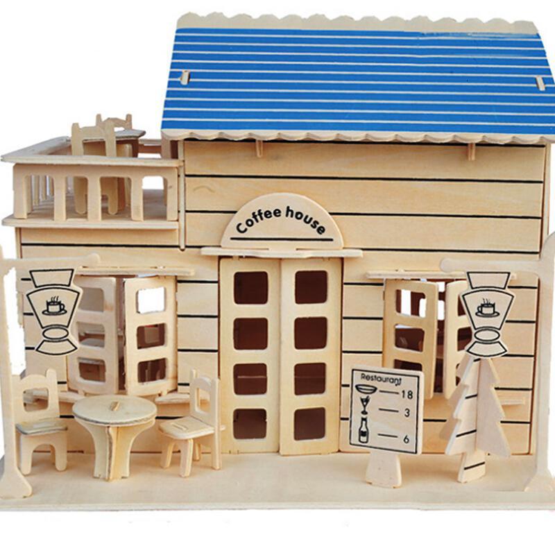 儿童3d立体拼图木质拼装拼插别墅建筑模型diy玩具