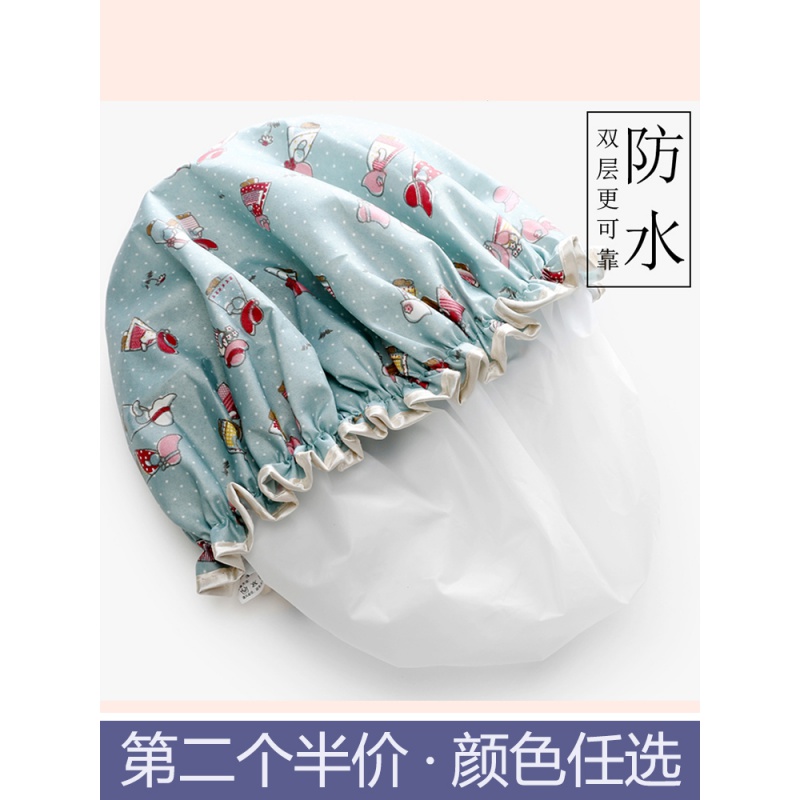 双层浴帽可爱女防水成人款淋浴沐浴厨房防油烟发帽加厚洗头帽洗澡 三维工匠 紫色圈圈高清大图