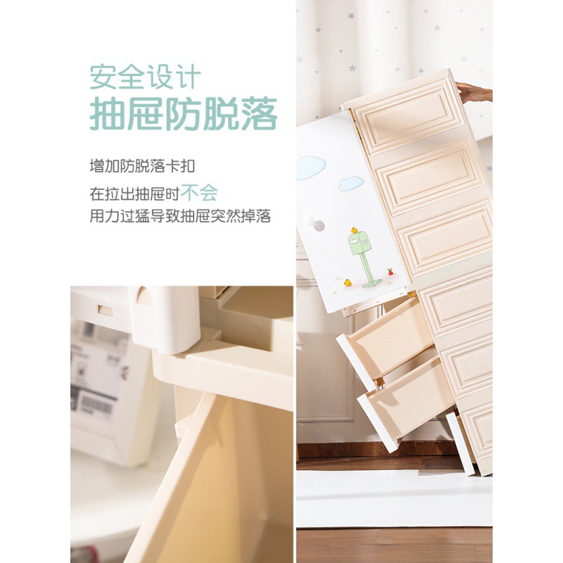 加厚塑料儿童收纳柜抽屉式简易宝宝衣柜双开婴幼儿衣服储物柜子收纳柜 三维工匠高清大图