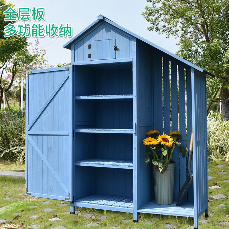 户外收纳柜工具杂物箱多功能柴火房防雨实木庭院花园阳台铲子大型 三维工匠高清大图