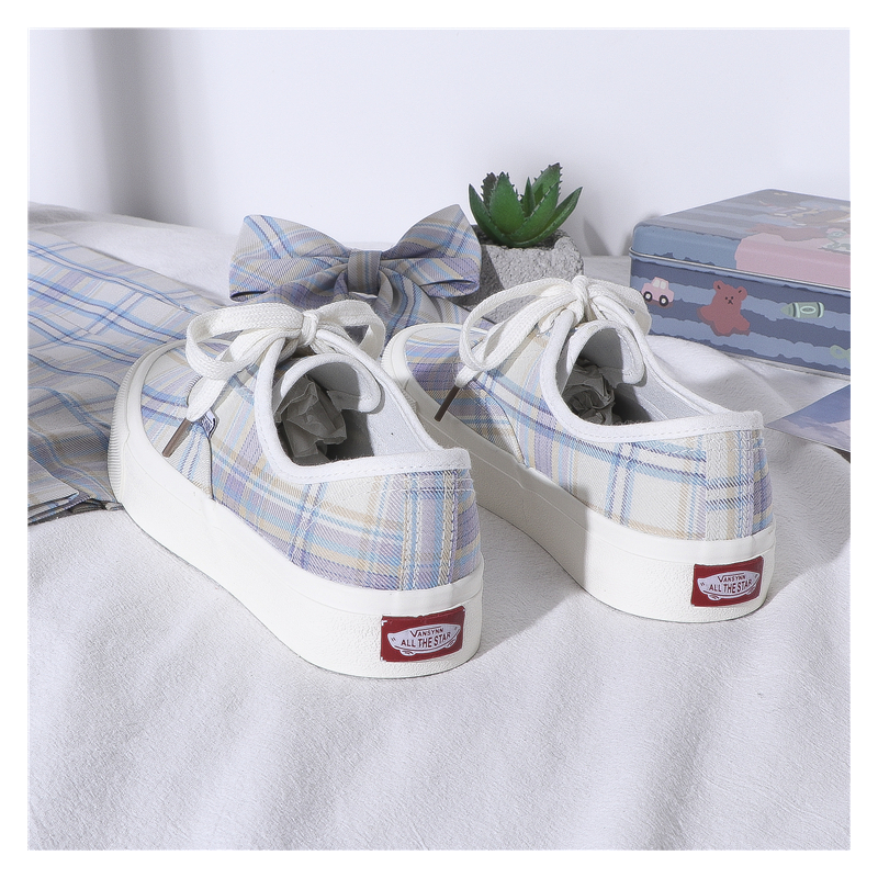 暖青汇新款jk格子低帮帆布鞋女日系春秋季款学生百搭复古港风板鞋ins