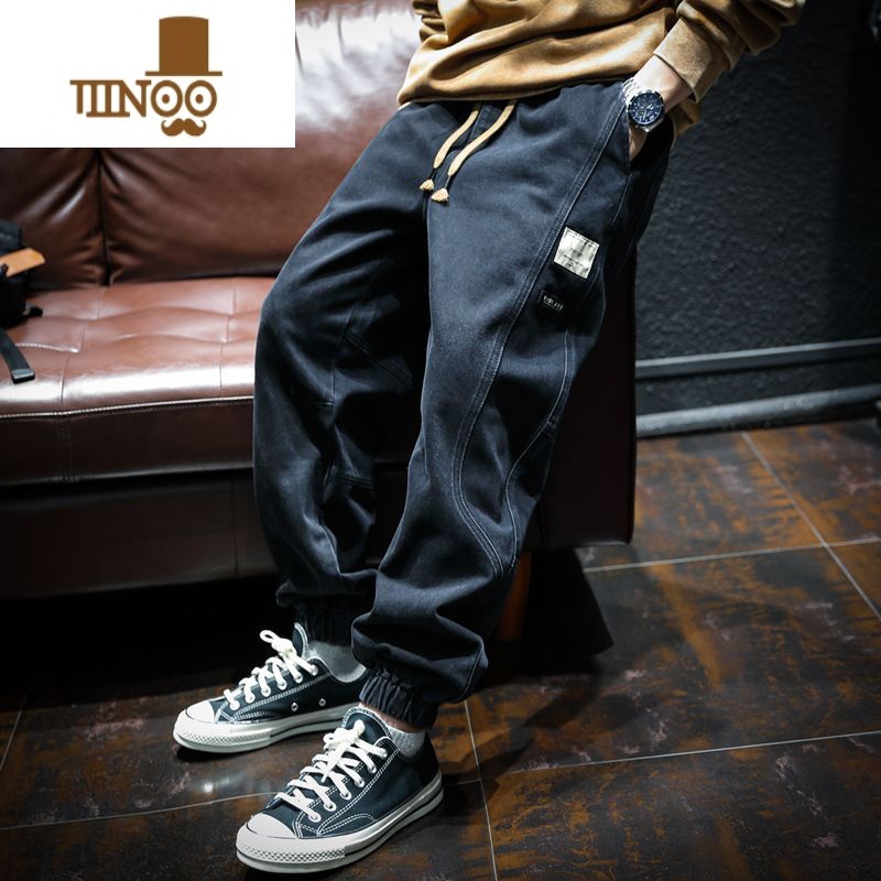 YANXU2023春季束脚牛仔裤男宽松潮流大码裤子加厚黑色长裤潮哈伦裤高清大图