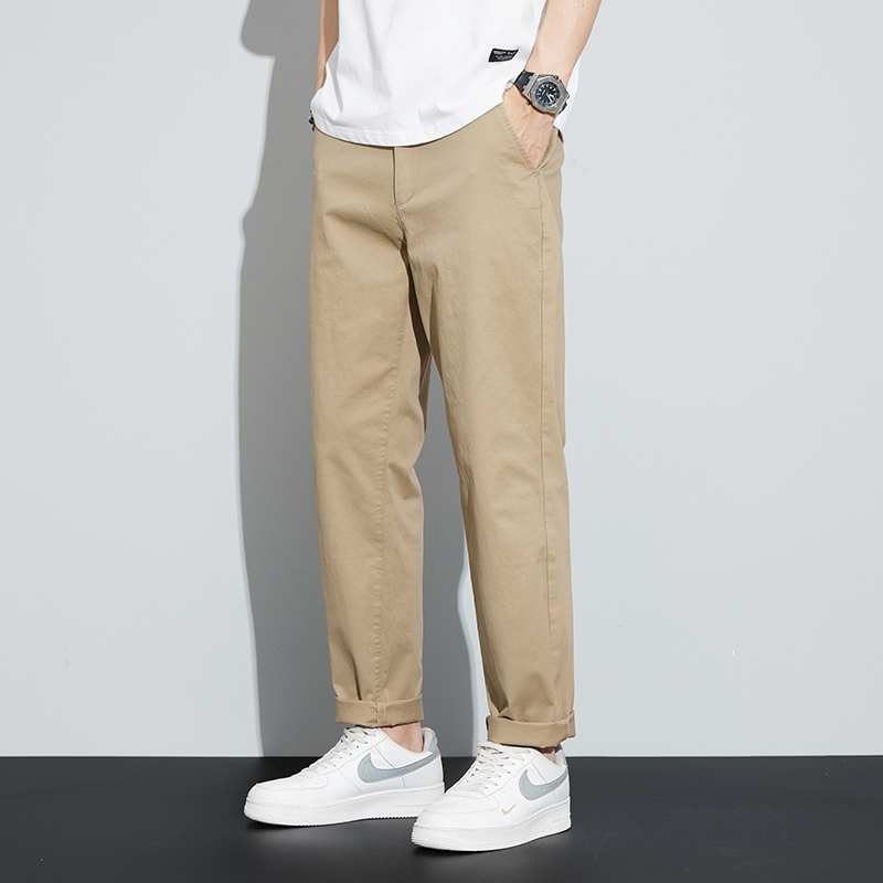 金盾(KIN DON)夏季直筒休闲裤男九分裤宽松修身潮流男裤弹力纯棉卡其浅色裤子高清大图
