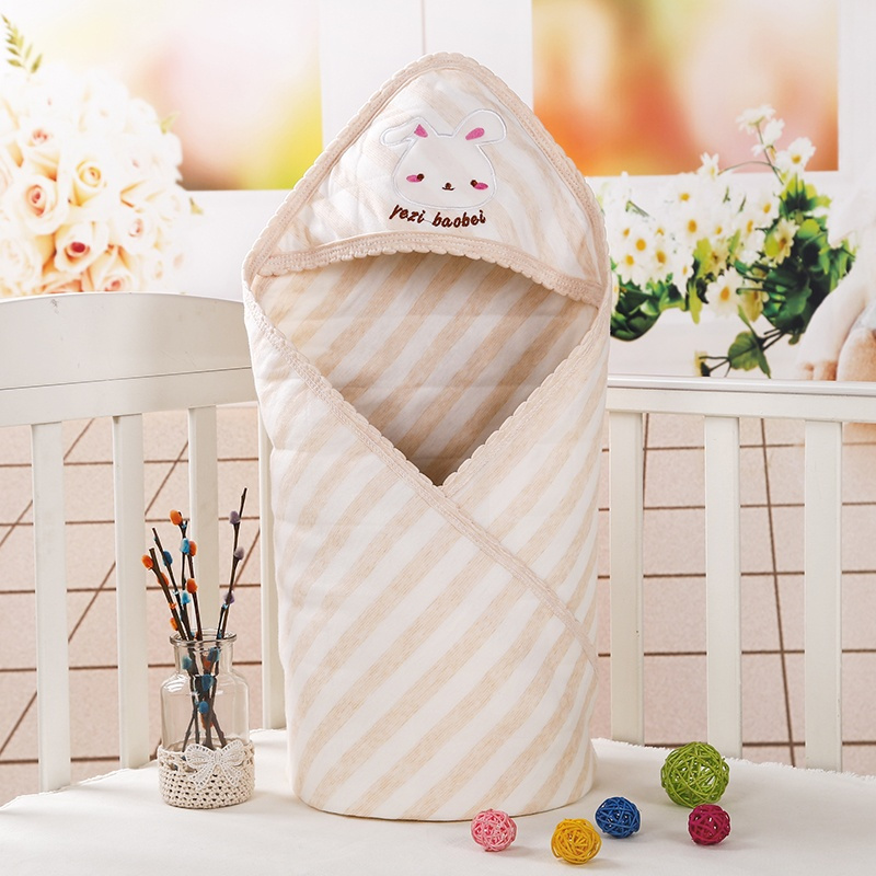 新生儿包被纯棉婴儿抱被抱单春秋款宝宝抱毯襁褓婴幼儿用品米色