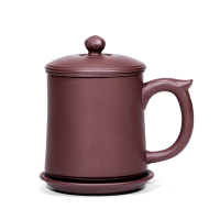 金镶玉 凌小明老师手作 宜兴紫砂杯 手工原矿茶杯带过滤四件套功夫茶具茶缸送礼礼盒装400cc 凌小明富贵莲花紫砂杯