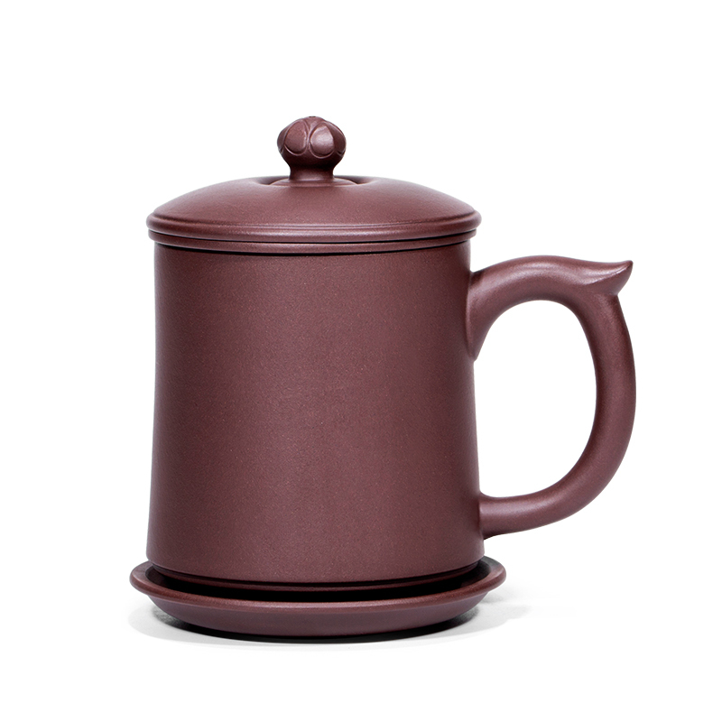 金镶玉 凌小明老师手作 宜兴紫砂杯 手工原矿茶杯带过滤四件套功夫茶具茶缸送礼礼盒装400cc 凌小明富贵莲花紫砂杯