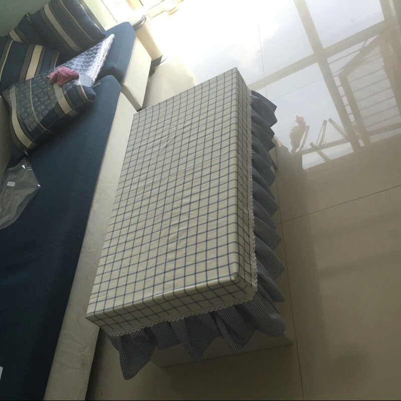 简约现代茶几桌布正方形桌罩餐桌布椅套布艺格子台布桌裙长方形粉红色粉色细格子A款