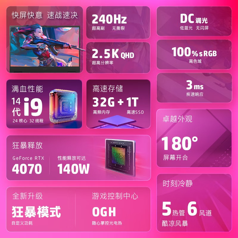 惠普HP 暗影精灵10 16.1英寸游戏本笔记本电脑 i9-14900HX/32G/1T SSD/4070/QHD 240Hz/4zone[16-wf1022TX]